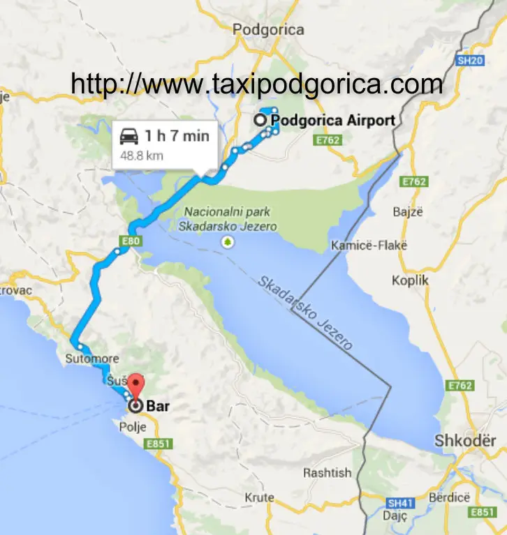 Taxi from Podgorica airport to Bar